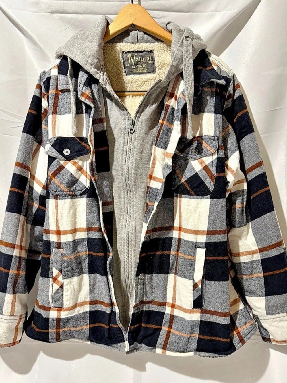 Natural Reflections Hooded Flannel Shirt Jacket XL